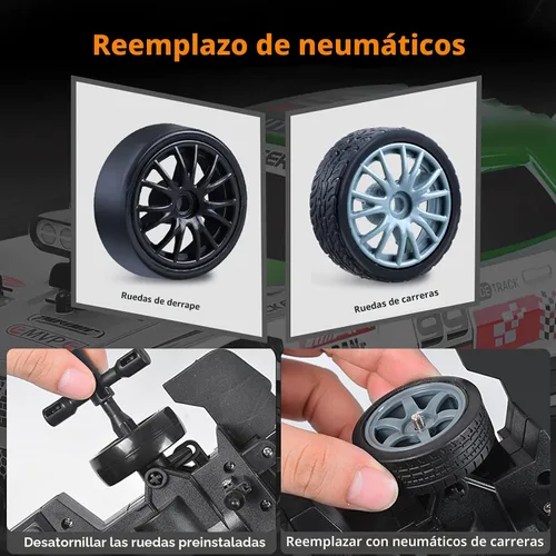 Miniatura 4 de Auto RC Drift de 2.4 GHz, escala 1:16, 4WD, de alta velocidad, con luces LED, dos baterías y neumáticos a la deriva, autos de juguete deportivos