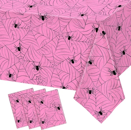 Miniatura 11 de TREWAVE Paquete de 3 manteles rectangulares de tela de araña de Halloween, manteles de plástico de gran tamaño para decoración del hogar