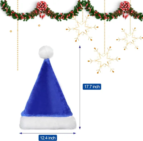 Miniatura 2 de SATINIOR 4 Piezas Sombreros de Papá Noel de Felpa, Unisex de Terciopelo para Navidad a Granel con Forro Cómodo para Fiestas, Vacaciones, Navidad Azul