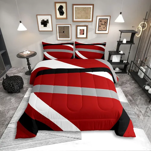 Miniatura 45 de Erosebridal Edredón Cuadrado para Niños y Niñas, Juego de Ropa de Cama Negro y Gris Blanco Azul Marino, Juego de Edredón Geométrico Completo