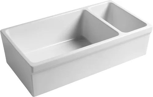 Miniatura 4 de Whitehaus WHQDB542-WH Farmhaus - Fregadero reversible de arcilla refractaria de 36 pulgadas, color blanco