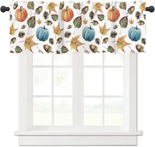 Miniatura 12 de Cenefas de Halloween para ventanas, cortina de calabaza con sombrero de bruja, cortinas cortas con bolsillo para barra, cortinas de cenefa