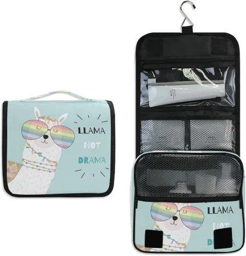 Miniatura 7 de senya Kit de neceser de viaje colgante, estuche de maquillaje, organizador de cosméticos para hombres y mujeres (Lama Alpaca Drama)