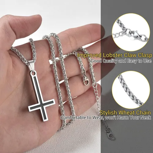 Miniatura 38 de PROSTEEL Satanic Jewelry Upside Down Cross Necklace for Men Women, 316L Stainless Steel/925 Sterling Silver Inverted Cross/Leviathan Cross Pendant