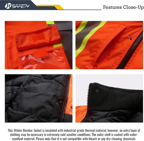 Miniatura 3 de JKSafety Chaqueta bomber de seguridad de invierno de alta visibilidad para hombres y mujeres Chaqueta de seguridad de invierno duradera e 115-Negro