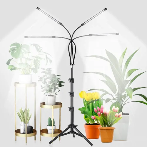 GHodec Luz de Crecimiento con Soporte, 5500K Espectro Completo Luz de Piso de Cuello de Cisne para Plantas de Interior en Crecimiento, 5 Niveles