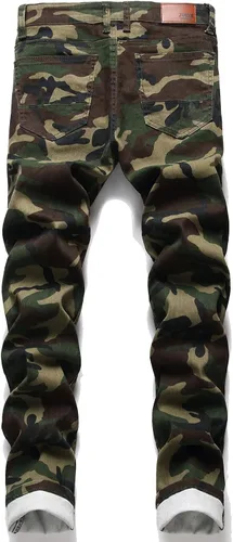 Miniatura 2 de RXXKKK Jeans clásicos de motociclista con cremallera y ajuste regular elástico para hombre