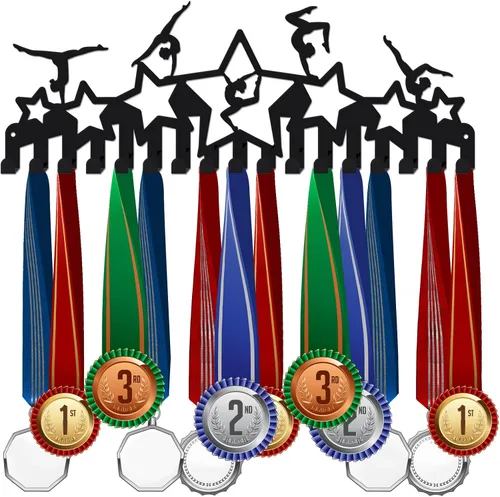 Miniatura 7 de SUPERDANT Soporte de exhibición de medallas deportivas de gimnasia para mujer, colgador de montaje en pared de metal con 17 ganchos para exhibición
