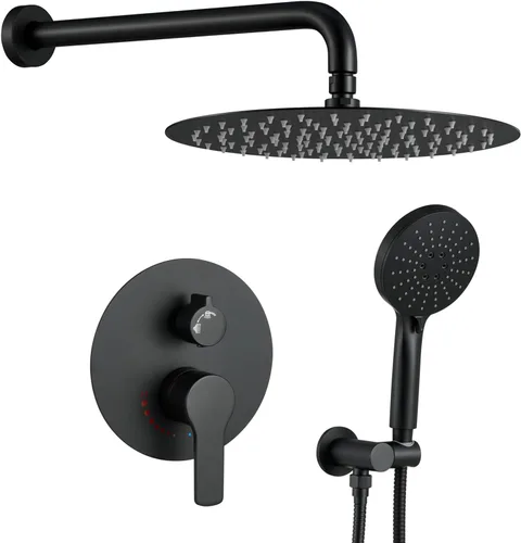 Miniatura 7 de Sistema de ducha de oro cepillado de 12 pulgadas para baño, cabezal de ducha de lluvia dorado de alta presión con rociador de mano, accesorios