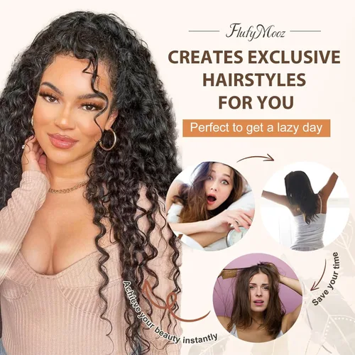 Miniatura 5 de Flufymooz Extensión de cola de caballo, 22 pulgadas, estilo bohemio, con cordón, extensiones de cabello para mujer, cola de caballo larga, rizada