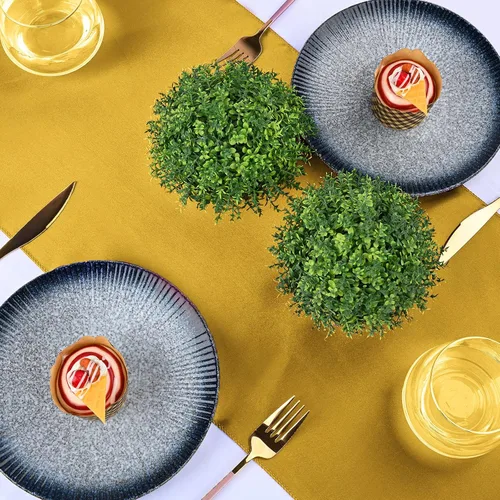 Miniatura 5 de Paquete de 20 caminos de mesa dorados de satén de 12 x 108 pulgadas de largo para bodas, decoraciones para fiestas de cumpleaños, banquetes