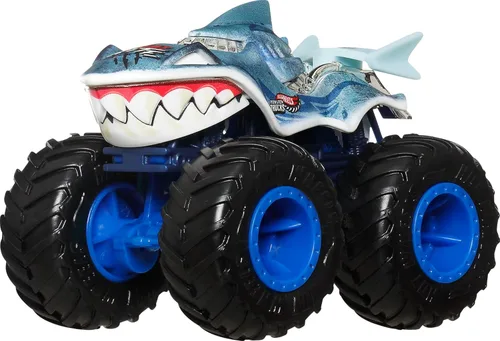 Miniatura 5 de Hot Wheels Autos de juguete y camiones monstruo, Tiburones vs. Dinosaurios paquete múltiple con 2 grandes plataformas, 2 camiones monstruo a escala