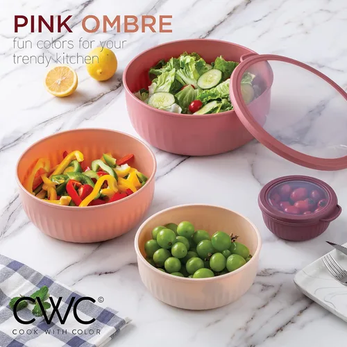 Miniatura 321 de COOK WITH COLOR Tazones de preparación con tapas - Juego de tazones pequeños de mezcla de plástico anchos y profundos anidables con tapas, juego