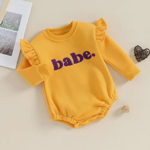 Miniatura 3 de FYBITBO Ropa de otoño e invierno para bebé, sudadera de manga larga con volantes, mameluco de burbujas, lindo atuendo cálido