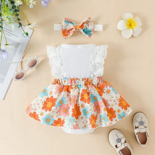 Miniatura 51 de Mubineo Ropa de verano para bebé niña, sin mangas, encaje floral, vestido de mameluco para recién nacido