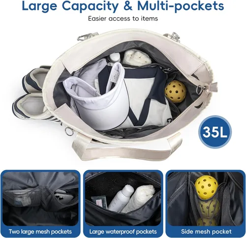 Miniatura 5 de Bolsa de pickleball para mujer con gancho para cerca, bolsa acolchada de pickleball con capacidad para 3-4 paletas con compartimento para zapatos