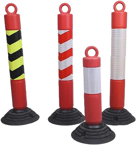 Miniatura 6 de AMUFJJ Bolardo de seguridad poste de acero para bolardo, estacionamiento de seguridad en carretera con base de goma y collares reflectantes, pila
