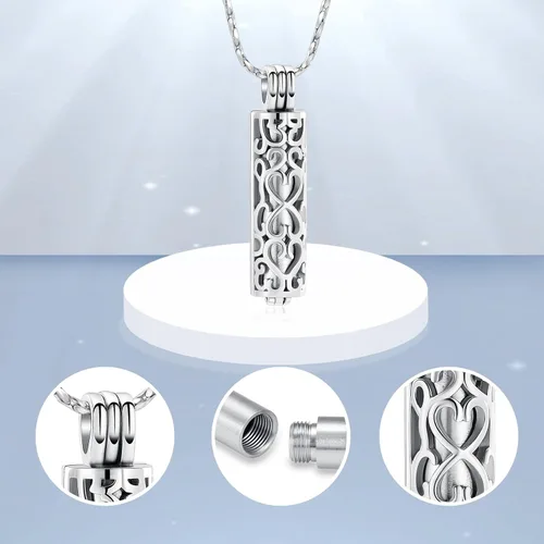 Miniatura 3 de Imrsanl Collar con colgante de urna de cremación con vial de cilindro hueco, urna de recuerdo, joyería de cremación, medallones conmemorativos