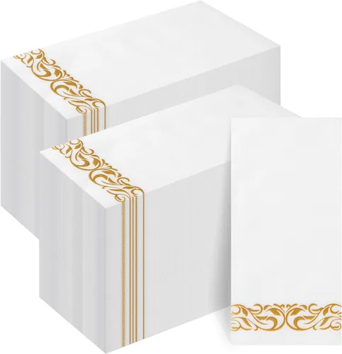 Goodluck Paquete de 200 unidades de toallas de invitados con tacto de lino desechables – Toallas de mano de papel suaves y absorbentes para baño o