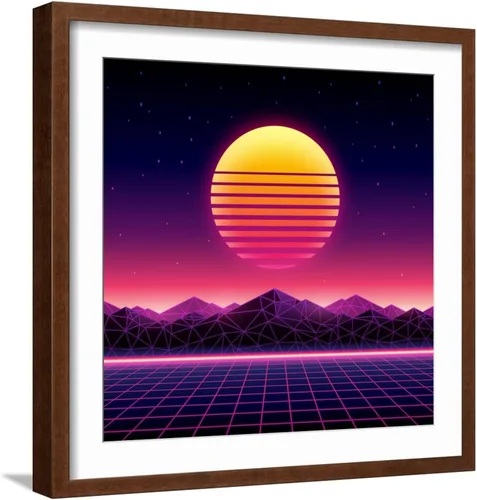 Miniatura 12 de ART.COM Wall Art Print Retro Futuristic Background 1980S Style. Digital Landscape in a Cyber World. Retro Wave Music Album on Black Frame by Kelvin