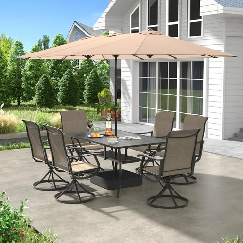 Miniatura 7 de VICLLAX Muebles pequeños de exterior de 3 piezas, 2 sillas giratorias de patio y mesa redonda pequeña para 2, sillas de carbón oscuro y negro