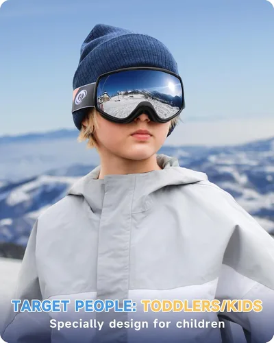 Miniatura 4 de findway Gafas de esquí para niños, gafas de snowboard para niños y niñas de 3 a 12 años Marco negro lente plata (vlt 21%)