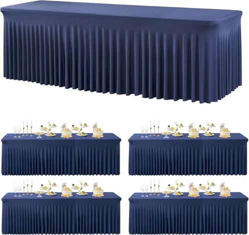 Miniatura 70 de Paquete de 2 manteles de spandex para mesas rectangulares de 8 pies, mantel elástico rosa de 8 pies, manteles ajustados, falda de mesa para fiestas