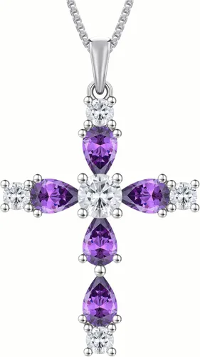Miniatura 77 de YL Collar de cruz de plata de ley 925 con colgante de piedra natal religiosa para mujer