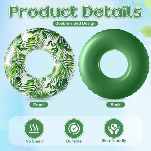 Miniatura 3 de Simgoing Flotador de piscina jumbo de 47.24 pulgadas, tubo inflable de flotador de hojas tropicales, tubo de piscina con hojas verdes, tubo inflable