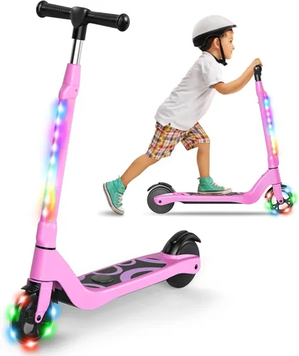 SISIGAD Patinete para niños de 6 a 12 años, cubierta con luz LED, scooters para niños con 3 niveles de ajuste de manillar a 36 pulgadas de alto,
