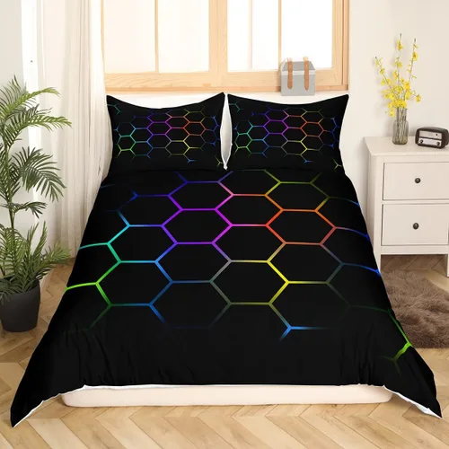 Miniatura 36 de Funda de edredón de panal para niños, hombres y niñas, juego de ropa de cama moderno con temática geométrica hexagonal, diseño de cuadrícula