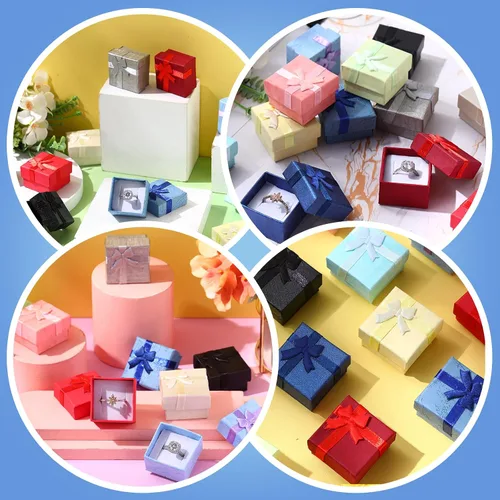Miniatura 6 de Batiyeer Juego de cajas de regalo de joyería, cajas de cartón de regalo pequeñas vacías para embalaje de joyas con lazo de cinta para aniversarios
