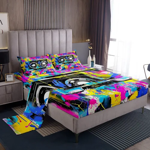 Miniatura 13 de Homewish Juego de sábanas de música de piano, tamaño Queen, juego de ropa de cama de notas musicales de 4 piezas para decoración de habitación