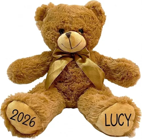 Miniatura 7 de Oso de Navidad Personalizado 2025 – Osito de Peluche Beige Personalizado de 8.5 pulgadas con Sombrero y Bufanda – Lindo Oso Navideño con Tu Nombre