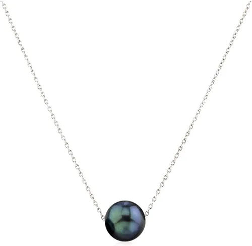 SPLENDID PEARLS Collar colgante de perlas flotantes genuinas cultivadas en agua dulce de 0.394-0.433 in para mujeres de 17 pulgadas, Perla