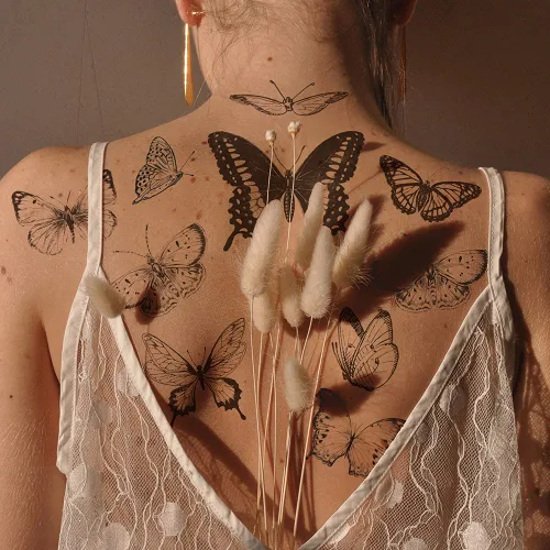 Miniatura 5 de Everjoy Más de 10 diseños impermeables brazo muñeca pierna círculo falso tatuaje temporal pegatinas - brazalete tribal bohemio negro