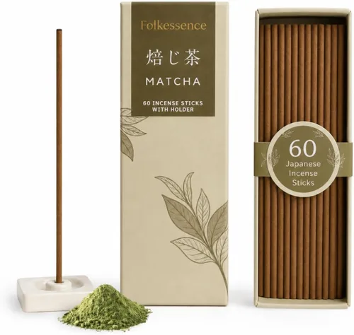 Miniatura 17 de Folkulture Varillas de incienso japoneses Paquete de 60 inciensos de madera de aloe premium Sin carbón, sin humo negro Aroma amaderado