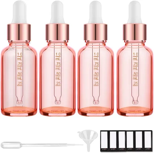 Miniatura 24 de PrettyCare Paquete de 4 botellas con cuentagotas de aceites esenciales, botellas vacías de tintura para cuidado personal y belleza, Ámbar