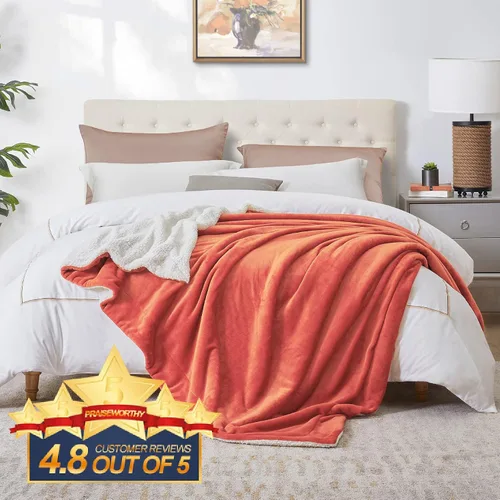 Miniatura 4 de Walensee Manta de Forro Polar Sherpa (Tamaño Individual 60"x80" Coral) Manta Afelpada Peluda Súper Suave Reversible de Microfibra y Franela