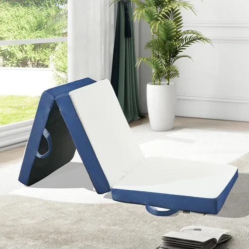 Colchón Plegable Tamaño Individual, Espuma Viscoelástica de 6 Pulgadas Tri Portátil Trifold Colchón Topper Individual con Funda Transpirable y
