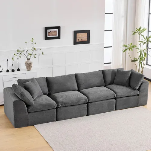 Miniatura 24 de Sofá sin hueso de 140 pulgadas para sala de estar, sofá modular de gran tamaño de 7 plazas con otomana, no requiere montaje, felpilla moderna