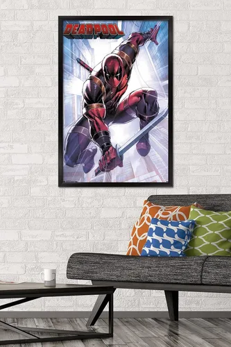 Miniatura 2 de Trends International Marvel Comics Deadpool - Póster de pared de ataque, 22.375 x 34 pulgadas, versión enmarcada en negro Versión con marco negro