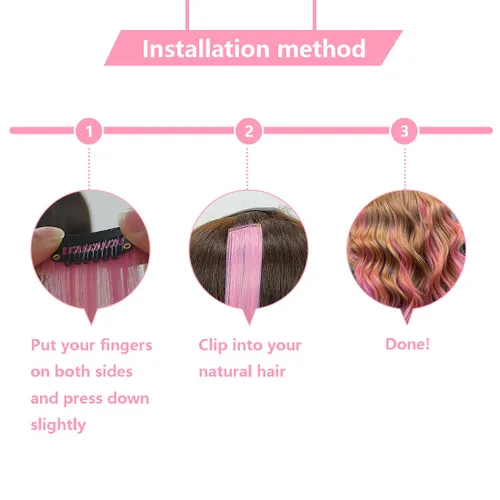 Miniatura 4 de Extensiones de cabello negro con clip, 10 piezas de 22 pulgadas de largo, rectas de colores lisos, accesorios sintéticos, extensiones con clip
