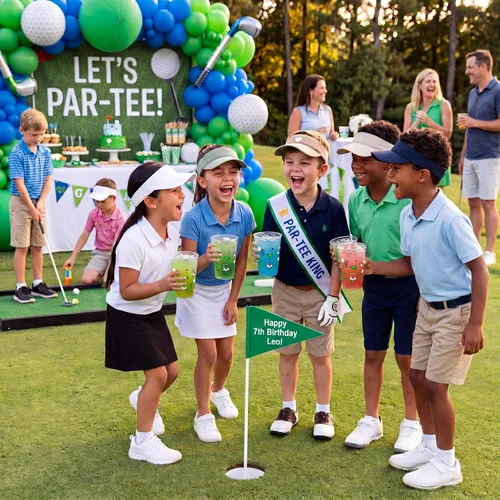 Miniatura 5 de Qinyoung 50 piezas de suministros para fiestas de golf, vasos de plástico transparente de 12 onzas, desechables, Let's Par-tee para deportes