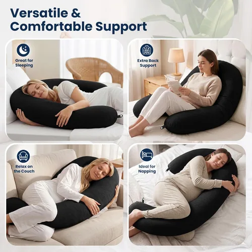 Miniatura 6 de TranquilRelax Almohada corporal, almohada larga, almohada corporal de espuma viscoelástica, almohada lateral en forma de C, funda de almohada Negro