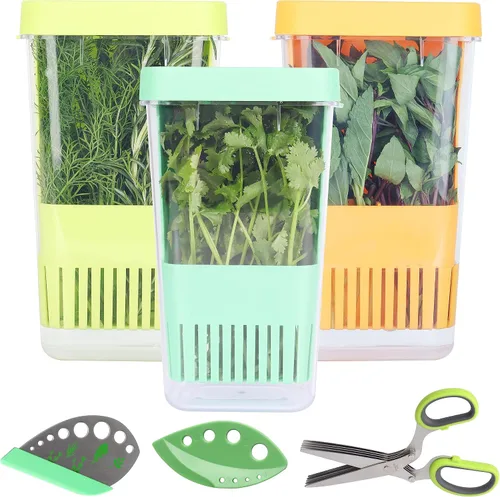 Miniatura 9 de LUVCOSY Herb Keeper, protector de hierbas de plástico sin BPA con una cesta interior para cilantro, menta, perejil y espárragos, mantiene