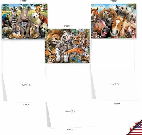 Miniatura 2 de The Best Card Company - 10 tarjetas de felicitación de agradecimiento de vida silvestre con sobres, papel de notas en caja de animales lindos - Aquí
