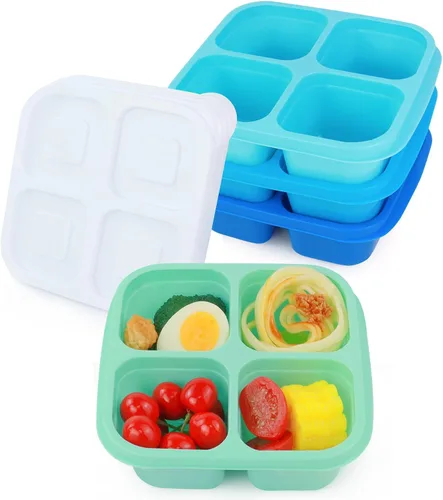 Miniatura 6 de Finorder Paquete de 4 recipientes de comida con 4 compartimentos para adultos, contenedores reutilizables para almuerzo de oficina, picnic