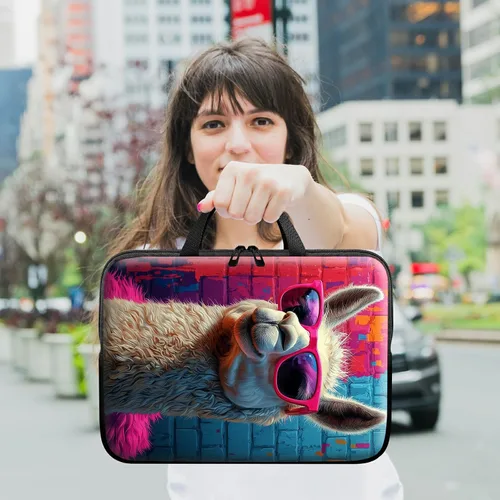 Miniatura 7 de Funda para laptop con asa de 10 pulgadas, impermeable, diseño de lentes de sol de alpaca, funda para computadora compatible con MacBook Air, Pro