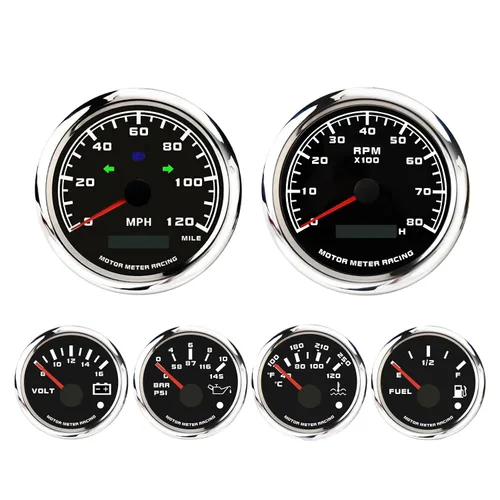 Miniatura 22 de MOTOR METER RACING - Juego clásico de velocímetro (6 piezas) con velocímetro mecánico, odómetro analógico, esfera verde, aguja blanca, iluminación
